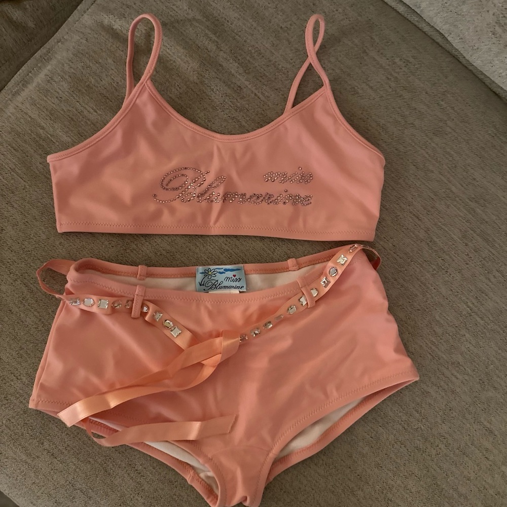 NWOT Blumarine Girls Swimsuit Peach Rhinestones Sz. 12 - Picture 3 of 6